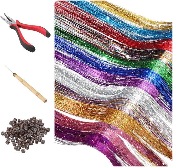 Set di estensione capelli premium per Halloween e Natale - donne ragazze - attrezzi e fili di silicone - 12 colori - 2400 metri