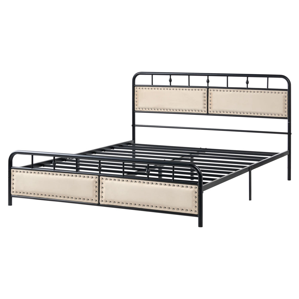 Letto in metallo nero con struttura a doghe, rete 160 x 200 cm, testiera moderna, camera da letto