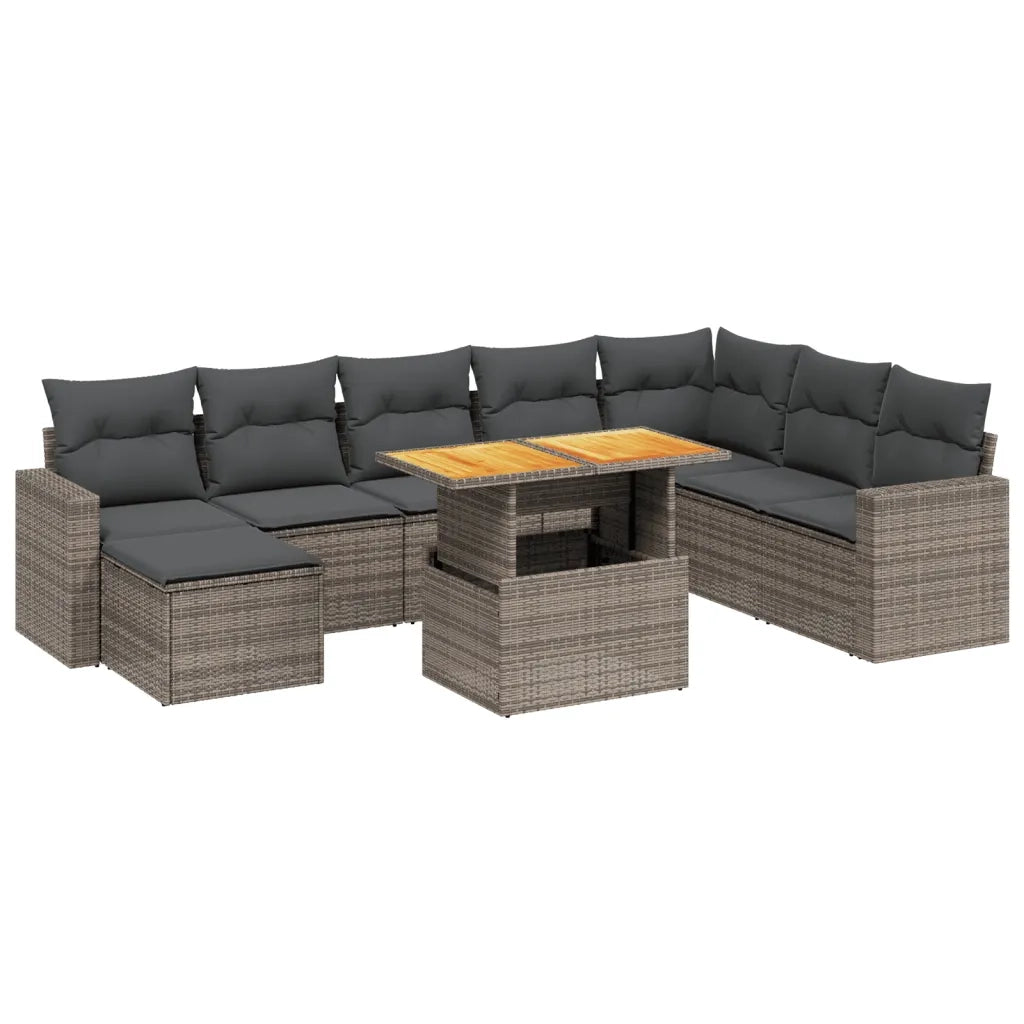 Set Divano da Giardino 9 pz con Cuscini Grigio in Polyrattan 3275629