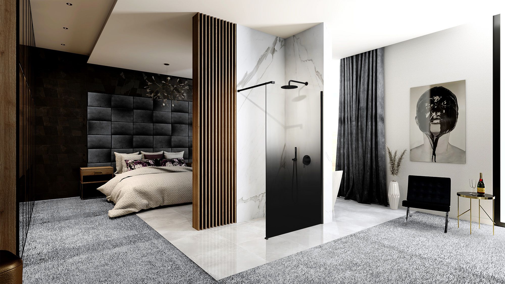 Parete Doccia Rea Aero Ombre Black/black 100