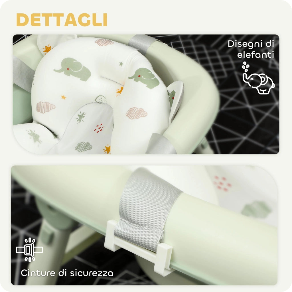 Vaschetta Bagnetto per Neonati Pieghevole 86x53x25,5 cm con Cuscino e Bacinella Lavabo Verde