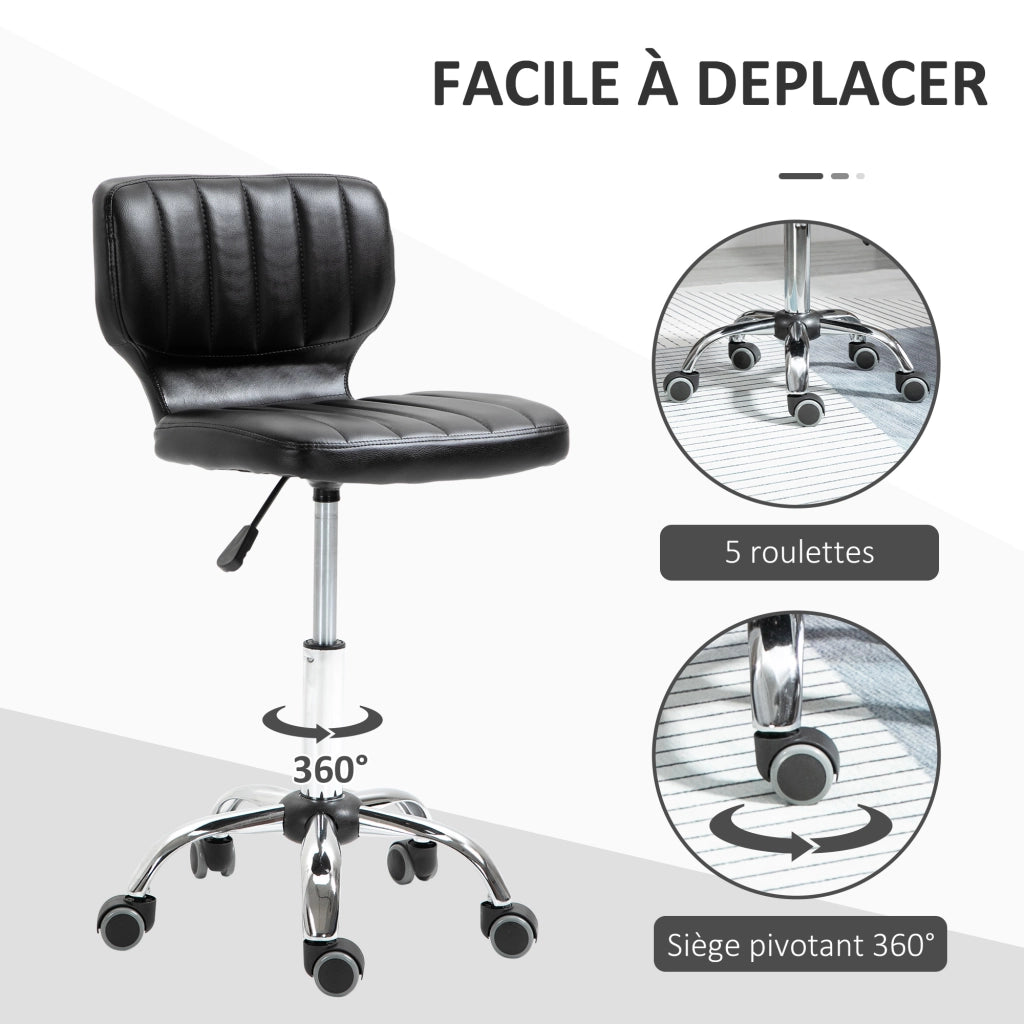 Sgabello da lavoro con ruote girevole 360¡ã ¨C Xylo ¨C Regolabile 47-62 cm rivestimento nero cromato