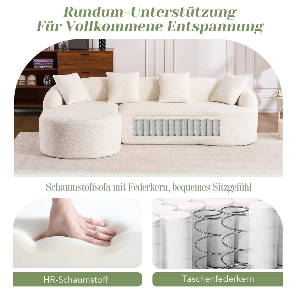 Divano angolare modulare con chaise longue sinistra e montaggio senza attrezzi in chenille bianco
