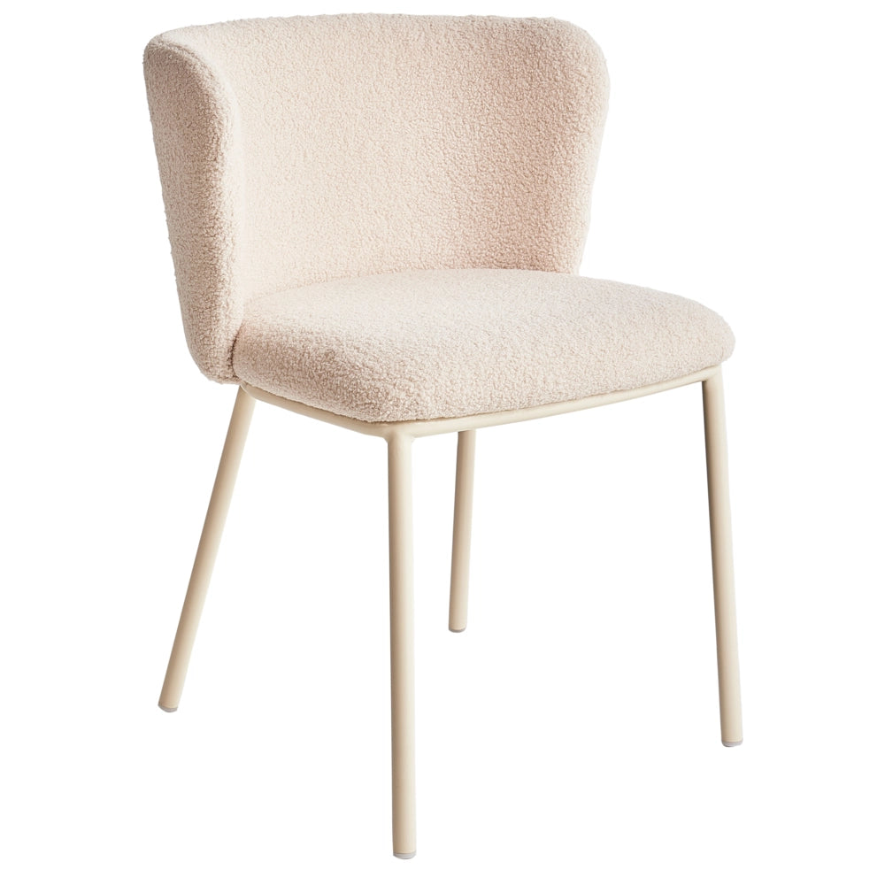 Set di 2 sedie da pranzo in tessuto boucle beige chiaro con schienale curvo senza braccioli