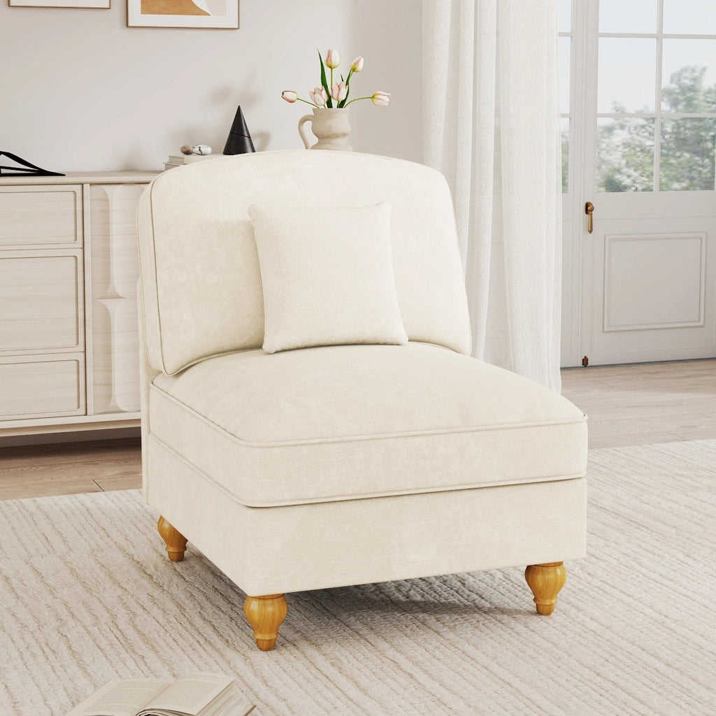 Divano senza braccioli con gonna rimovibile e cuscino design trasformabile in chenille bianco 79 × 75 × 23 cm