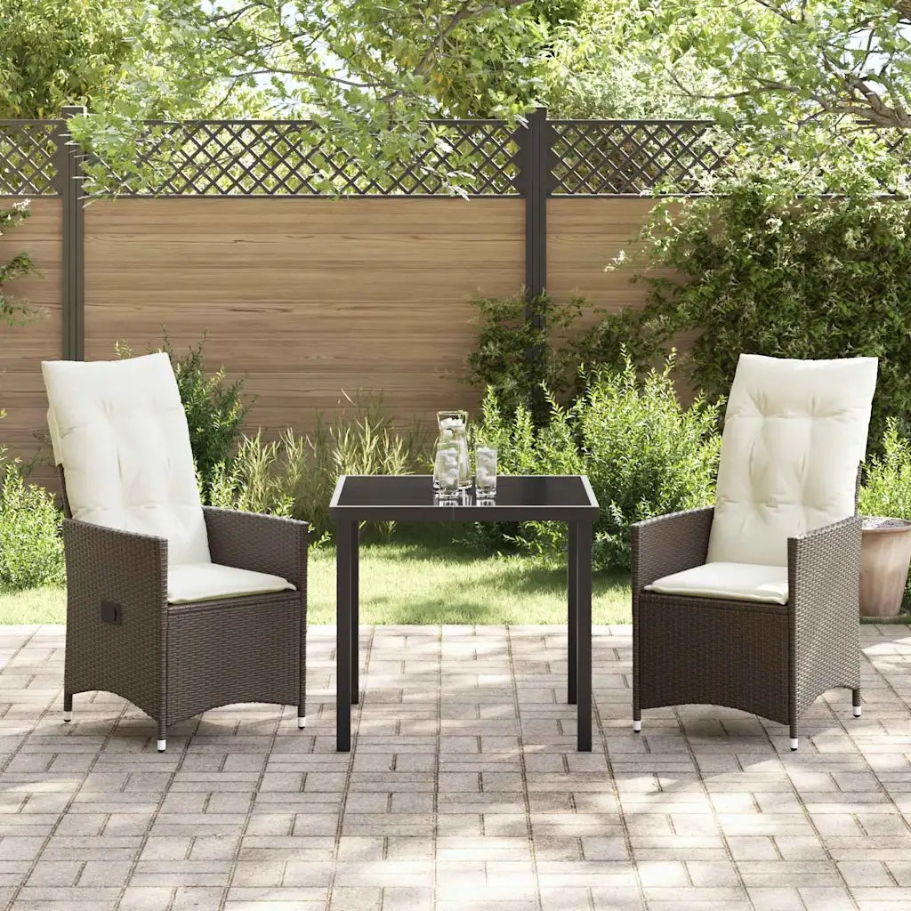 Set da Pranzo per Giardino con cuscino 3 pcs Marrone polyrattan