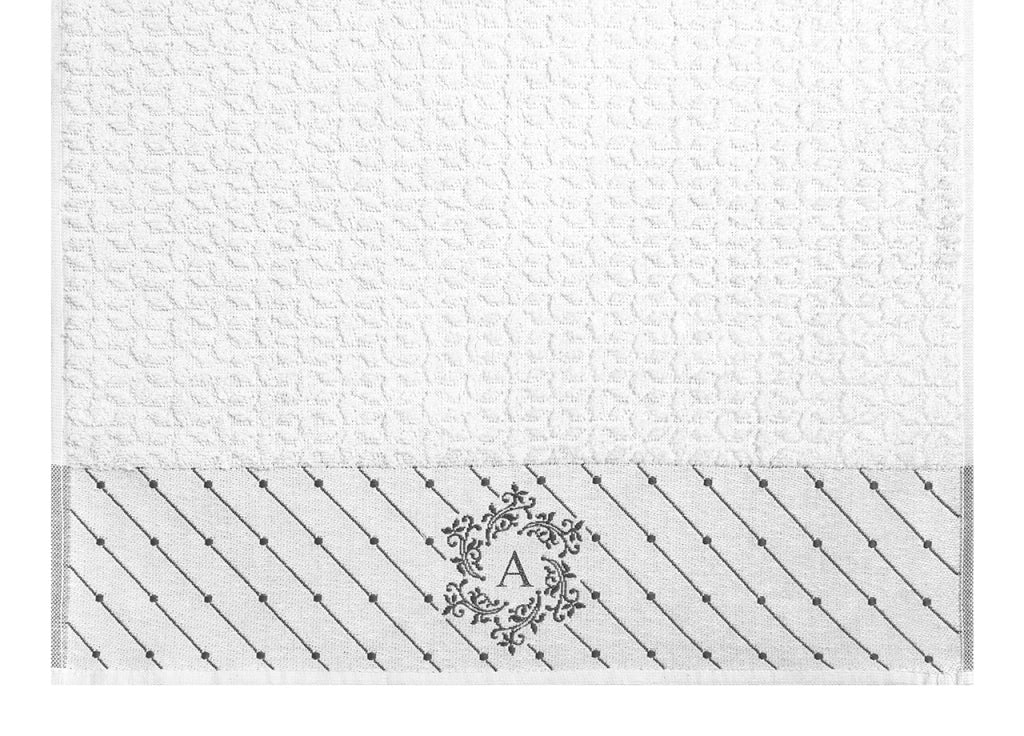 Set Asciugamano Copiola Salvietta Bagno In Spugna 100% Cotone Con Iniziali Lettere - Set 2 - A