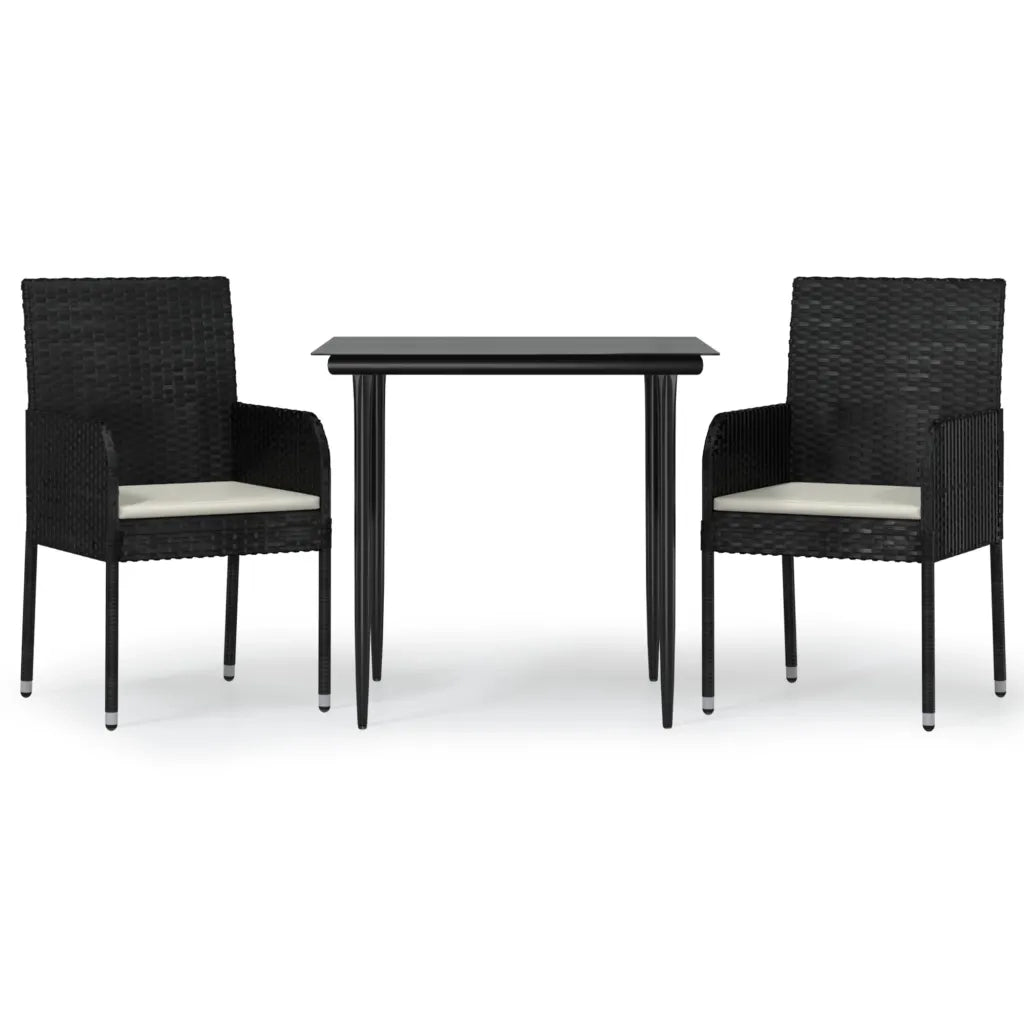 Set da Pranzo da Giardino 3 pz con Cuscini Nero in Polyrattan