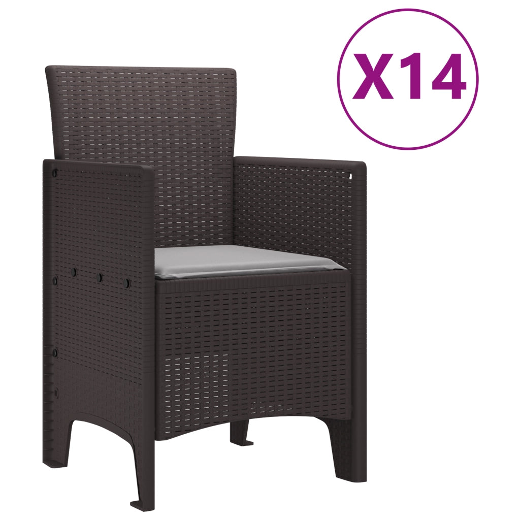 Set da pranzo da giardino  da 15 pezzi con cuscini marrone in polyrattan