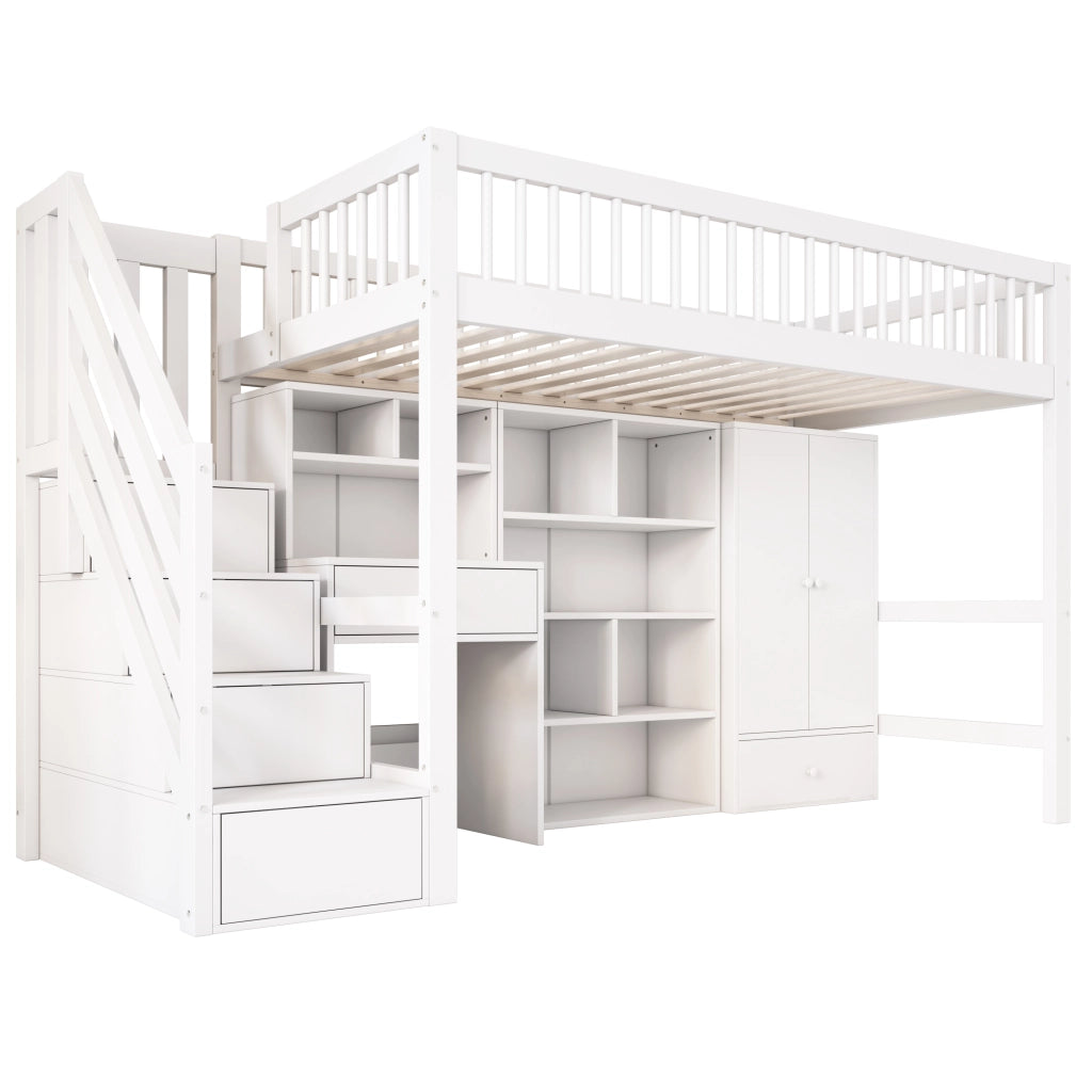 LETTO MULTIFUNZIONALE 90x200 cm BIANCO LEGNO MASSELLO + MDF