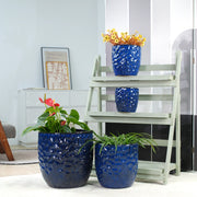 Semenzaio da giardino in ceramica blu navy con rilievo martellato e foro di drenaggio Ø 18 cm