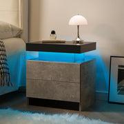 Comodino grigio in legno ingegnerizzato, 2 cassetti e luce LED