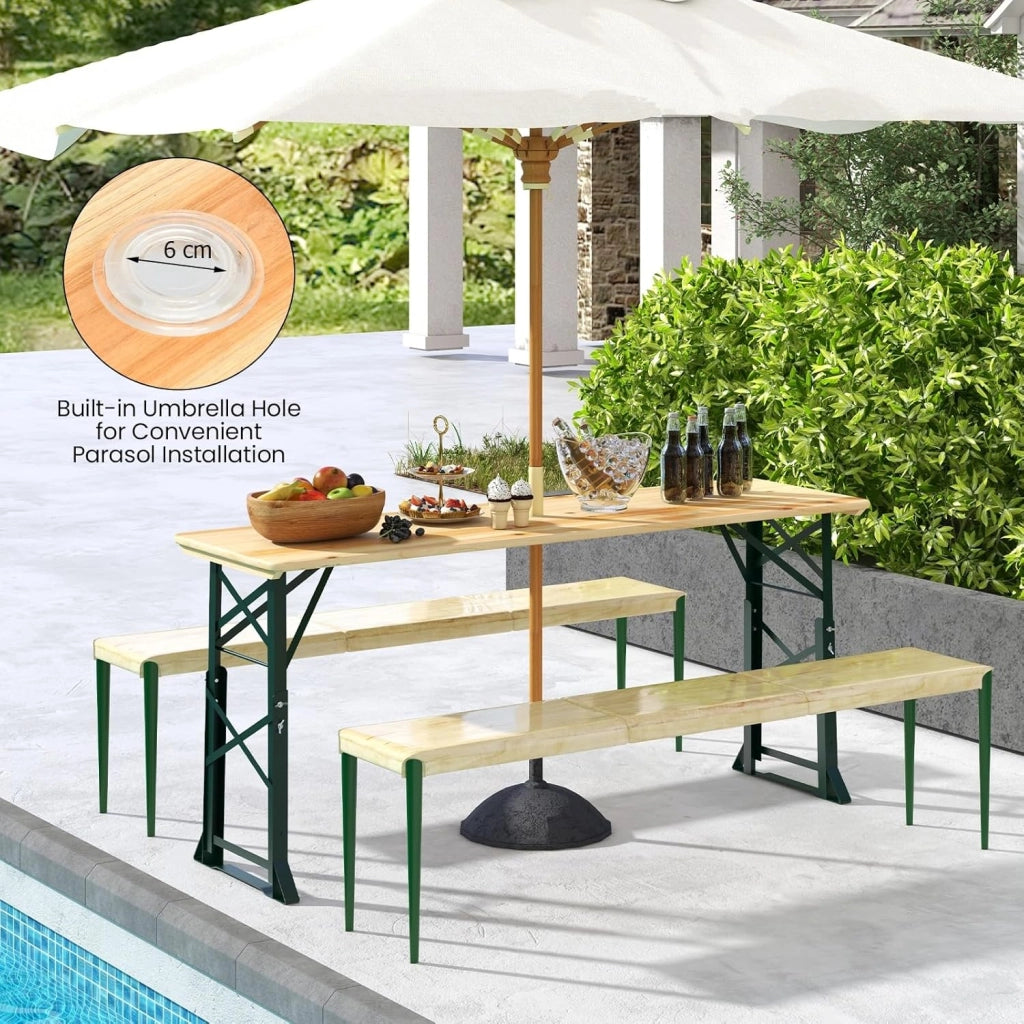 Tavolo pieghevole per birra, altezza 75 cm/105 cm, tavolo da buffet per esterni, con foro per ombrellone, 168,5 cm, tavolo da bar e birra, tavolo da festa, tavolo pieghevole per terrazza e