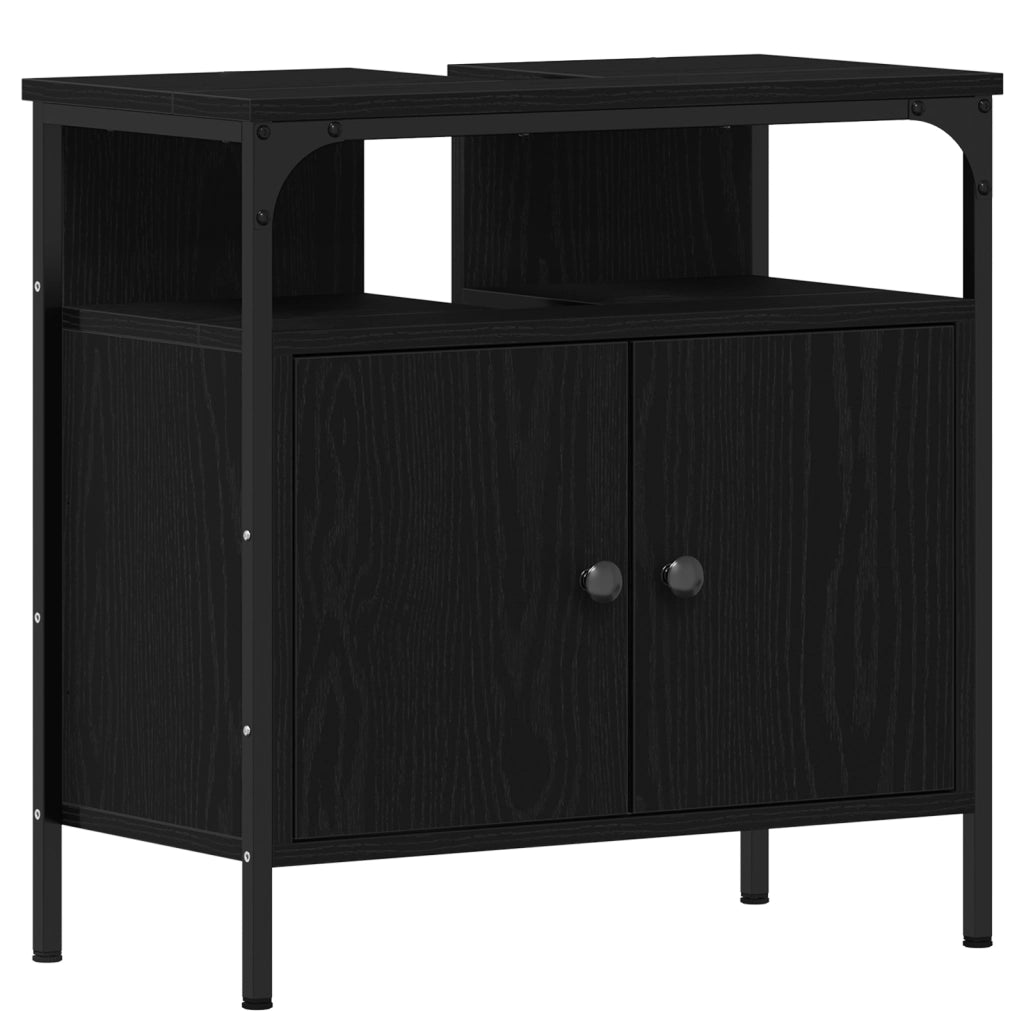 Set di Mobili per Bagno di 4 Pezzi in Rovere Nero e Legno Ingegnerizzato