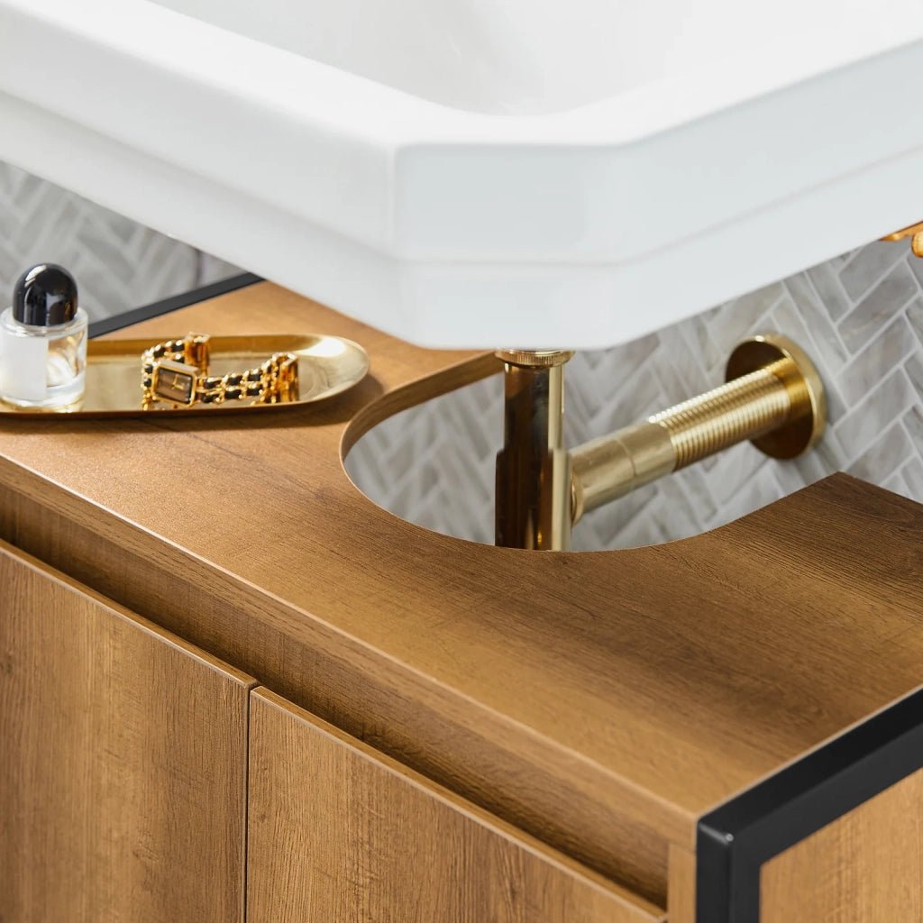 Mobiletto da Bagno Armadietto Sottolavabo da Bagno con 2 Ante a Terra in Legno BZR63-PF