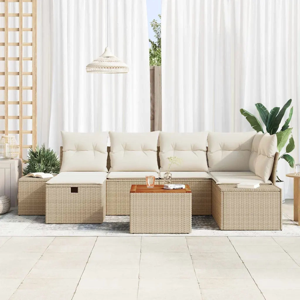 Set Divano da Giardino con cuscino 7 pcs Beige polyrattan