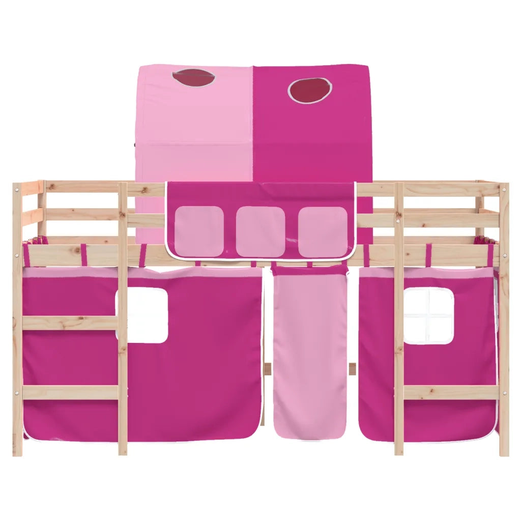 Letto a Soppalco con Tunnel Bambini Rosa 80x200cm Massello Pino 3206984