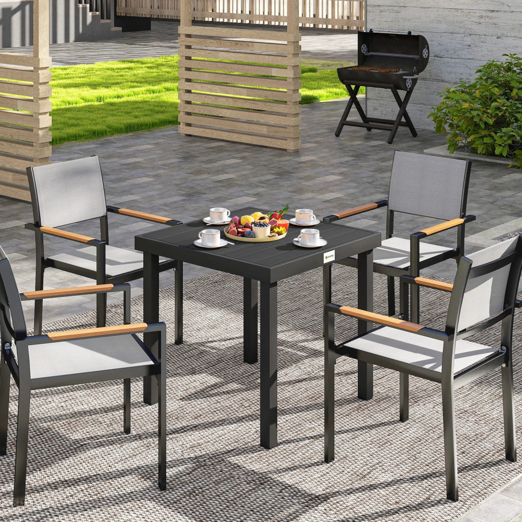 Tavolo da Giardino ¨C Zephmum ¨C Nero, Effetto Legno, 78x78 cm