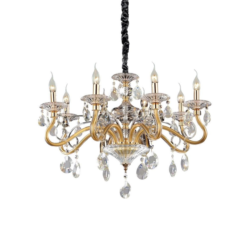 Lampadario Classico Negresco Metallo-Cristallo Oro 8 Luci E14