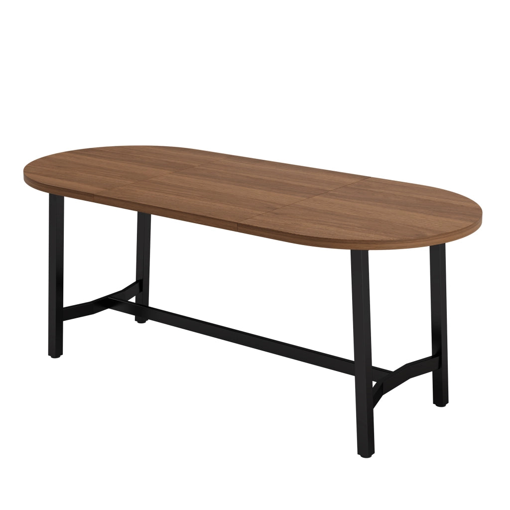 Tavolo da pranzo 180x80 cm per 6-8 persone, angoli arrotondati, struttura in ferro, colore noce
