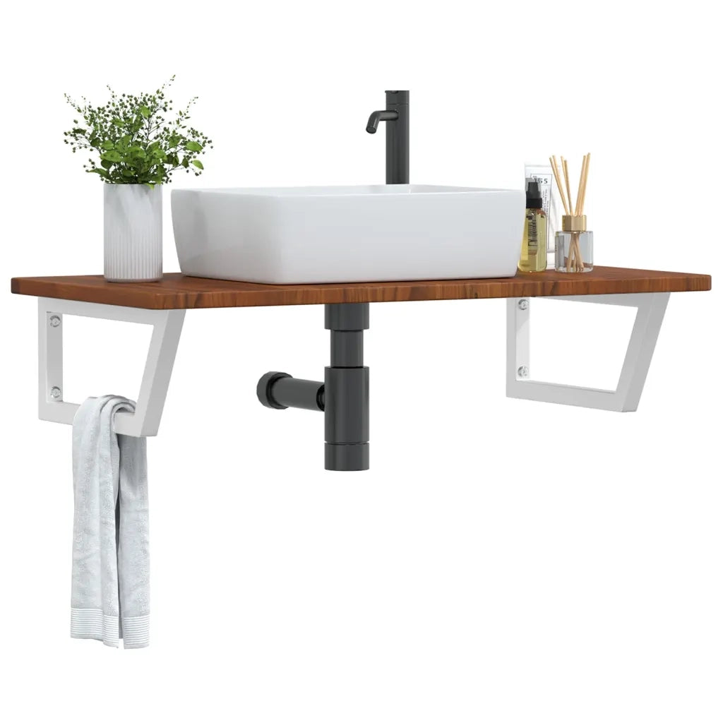 vidaXL Ripiano a Parete per Lavabo in Acciaio e Massello di Rovere