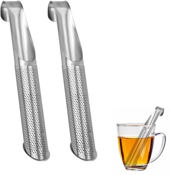 Filtro per Tè in Acciaio Inossidabile - Infusore per Tè - 2 Pezzi - Set di Fili di Vetro - Dimensioni 14,7 x 2,1 cm
