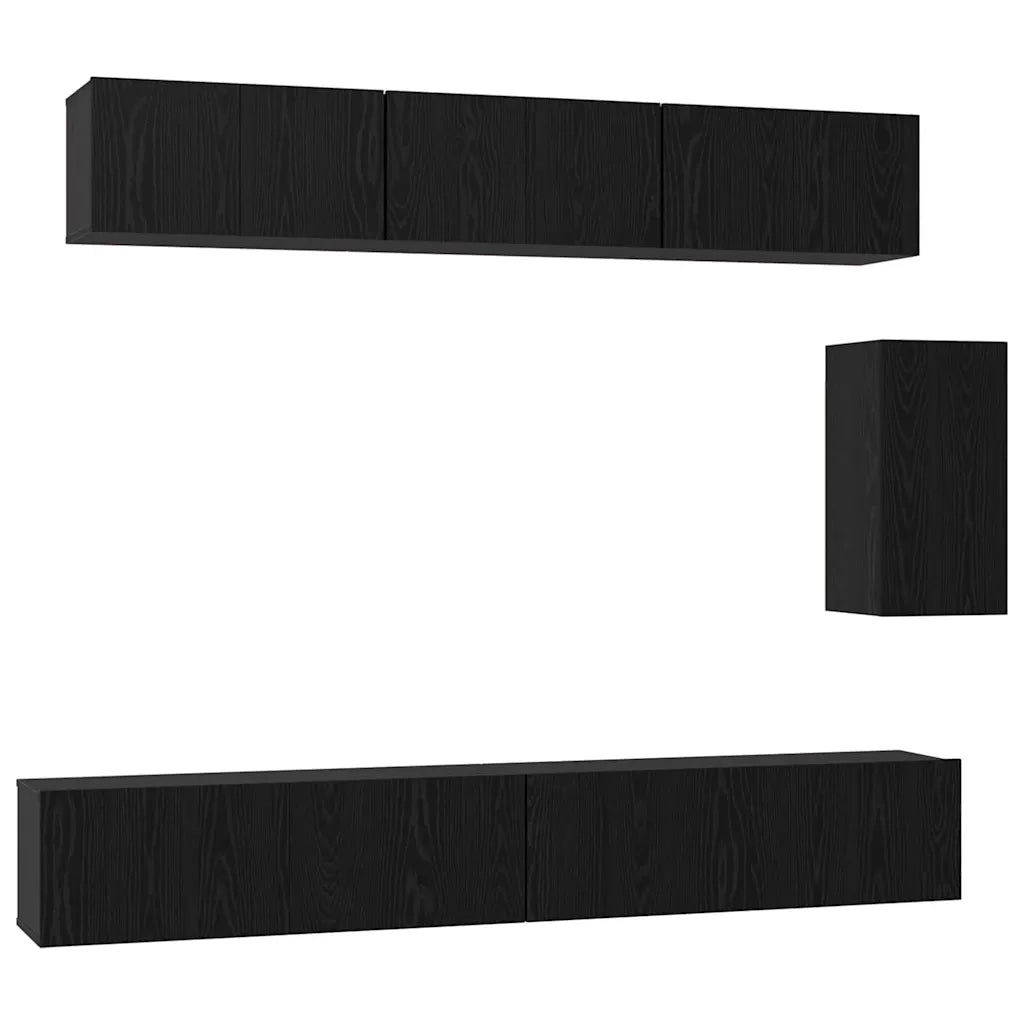 Set mobile TV con cassetto 6 pcs Rovere Nero Legno multistrato 3393442
