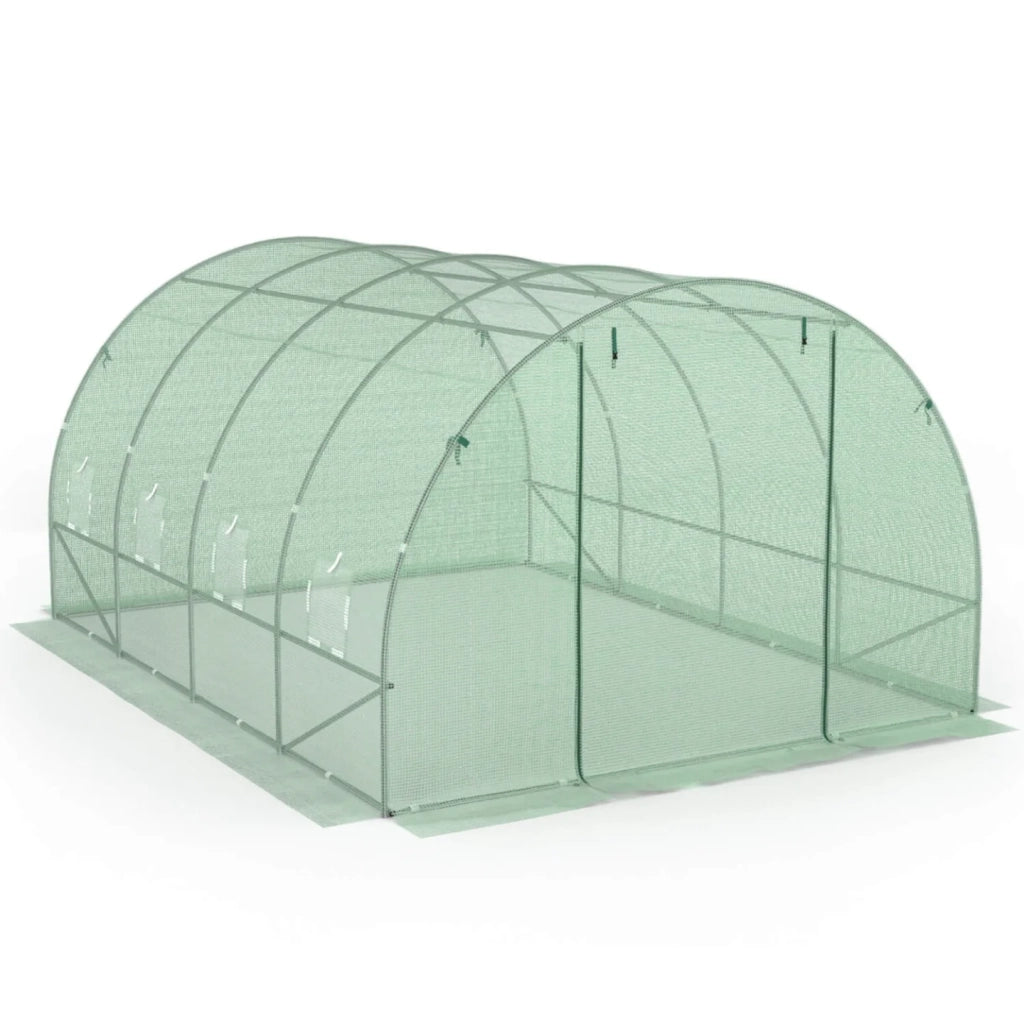 IDMarket - Serra da giardino a tunnel da 12 m², 4 x 3 x 2 m, in acciaio zincato + telo anti-UV con porta e finestre ZEBRA verde