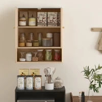 Armadietto Bagno a Parete con Ripiano Aperto e Ante Decorate, Piano Effetto Marmo, 60x18x70 cm, Rovere