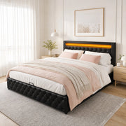 Letto matrimoniale 140x190 cm imbottito con contenitore; LED; rete a doghe; PU nero