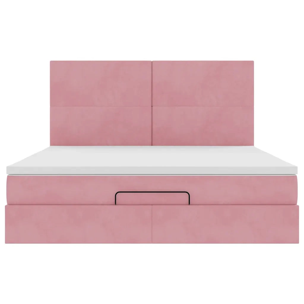 Struttura Letto Pouf con Materassi Rosa 180x200 cm Velluto 3314269