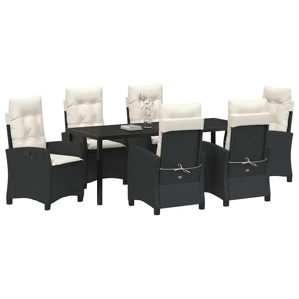 Set da Pranzo per Giardino con cuscino 7 pcs Nero polyrattan 3380370