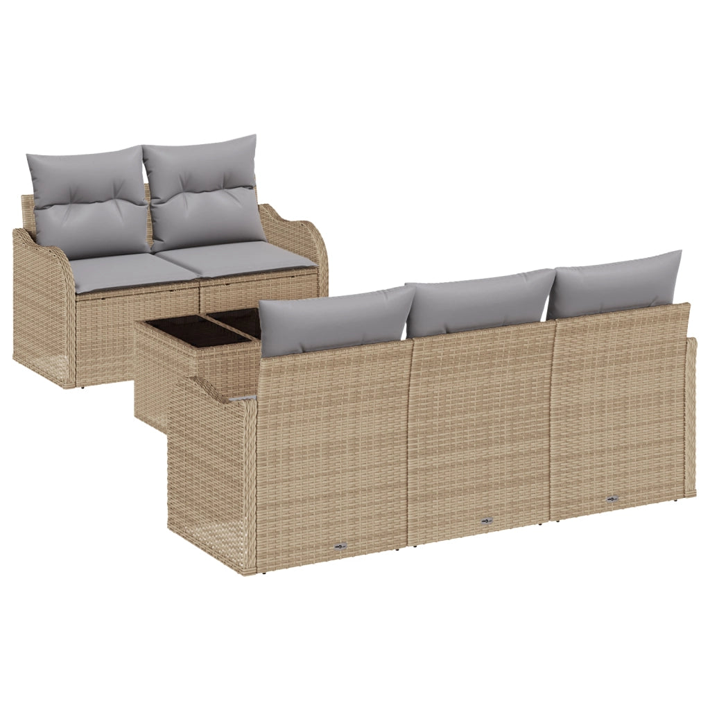 Set Divano da Giardino 6 Pezzi con Cuscini Beige Rattan Sintetico