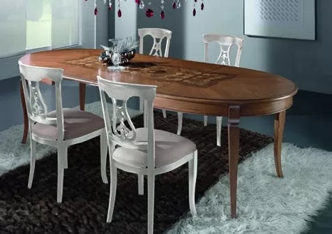 Tavolo ovale allungabile classico legno intarsio tinta noce 160x110x77 - Mobili 2G