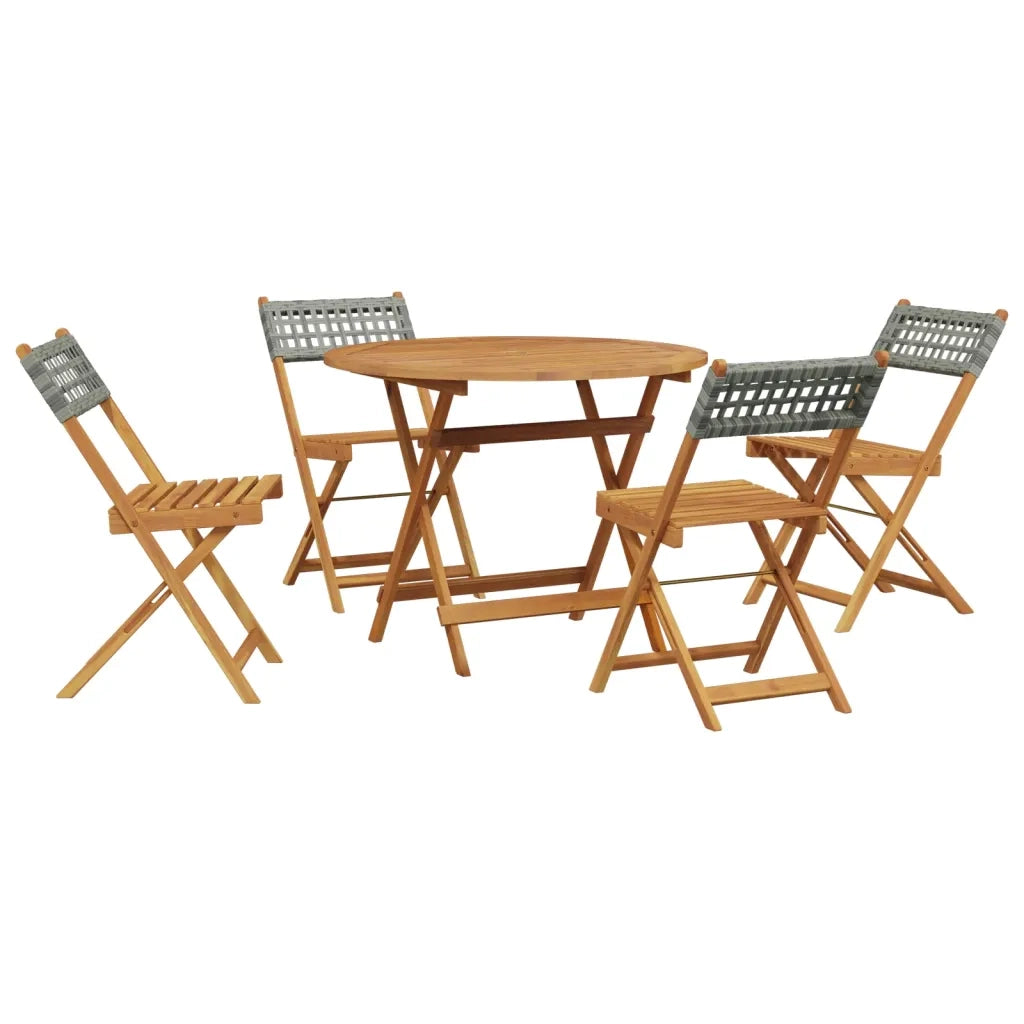 Set Pranzo da Giardino 5pz | Set Salotto da Giardino Grigio Polyrattan e Legno Massello