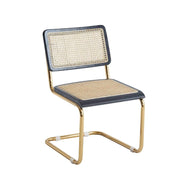LÚZETE - SEDIA WEBSTER RETA NERA RATTAN NATURALE GAMBE DORATE