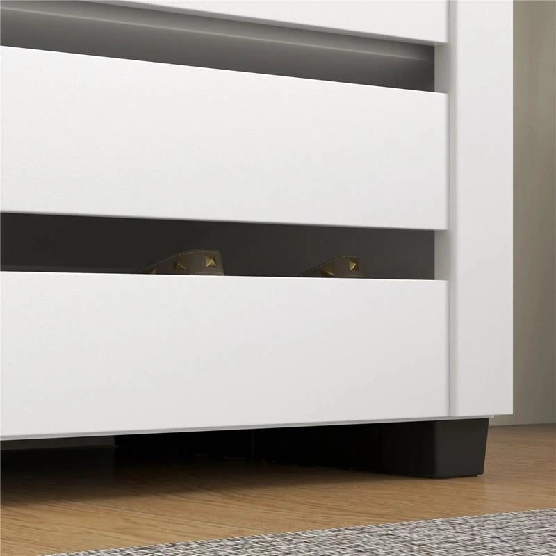 MOBILE SCARPIERA A 5 LIVELLI CON 4 RIPIANI REGOLABILI E ANTE A DOGHE IN LEGNO 76X33PX98 CM BIANCO