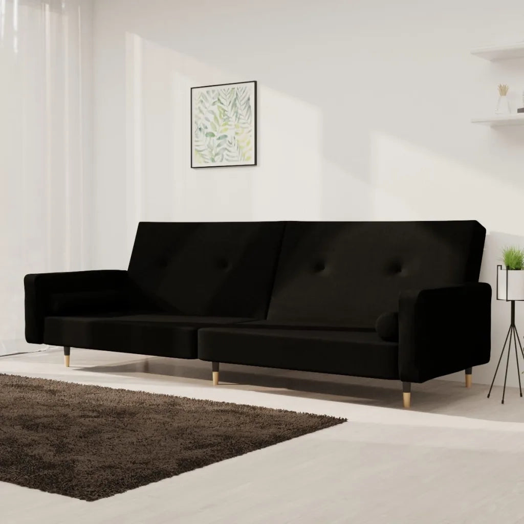 Divano Letto a 2 Posti con 2 Cuscini Nero in Velluto 375752