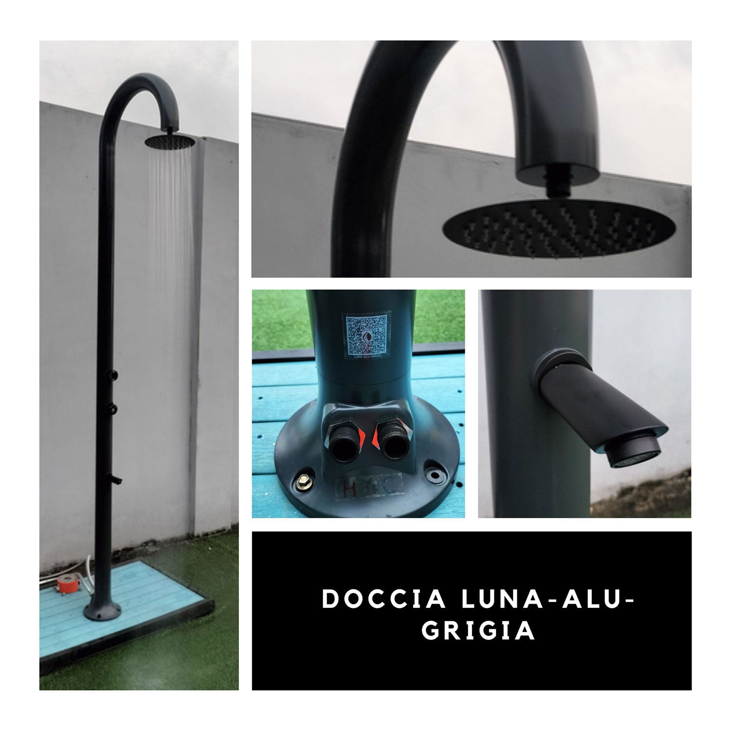 Doccia da Giardino in Alluminio con Soffione e Lavapiedi Sined Luna Alu Grigio