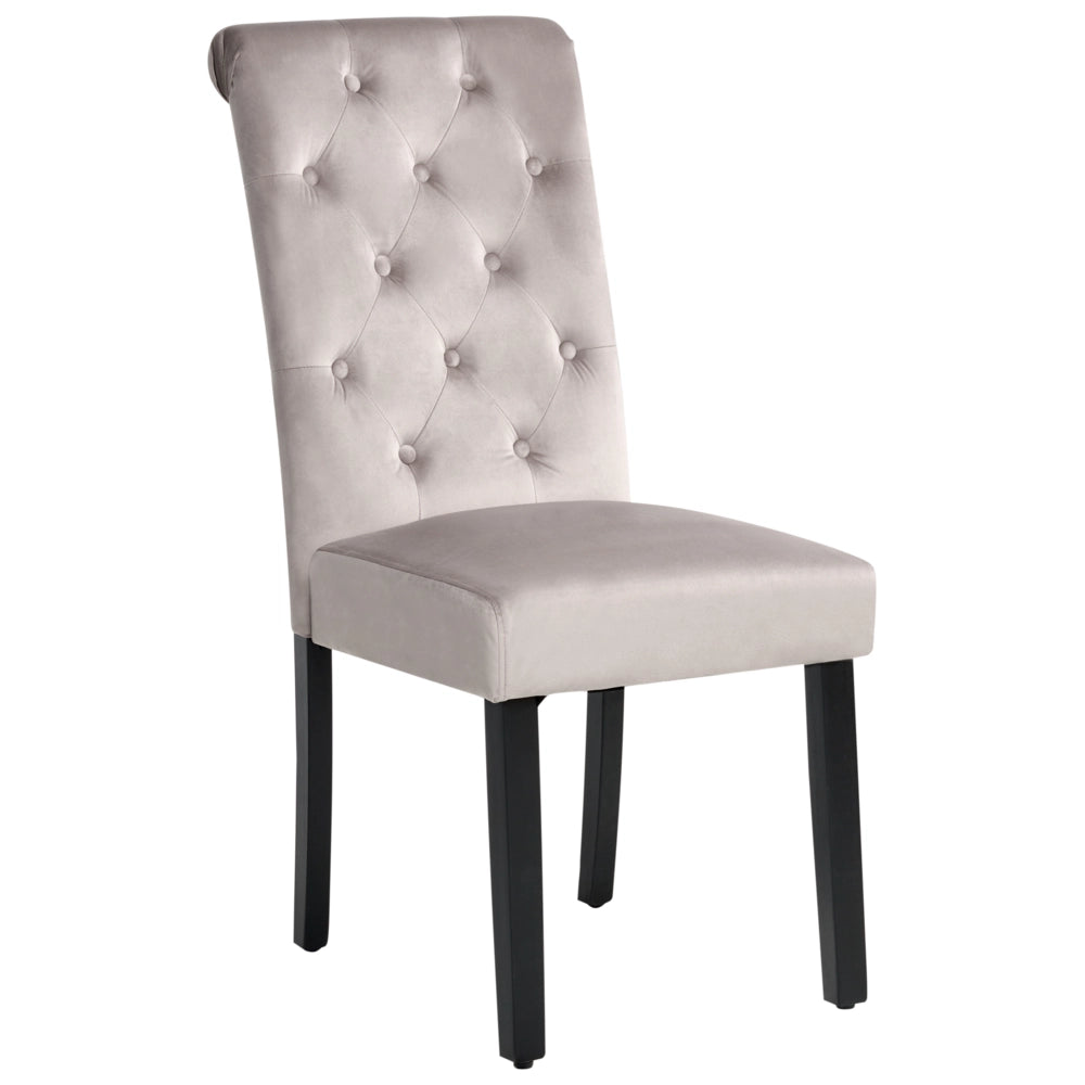 Set di 2 Sedie da Pranzo Tessuto Velluto Grigio Glam Design Moderno Gambe in Legno Nero