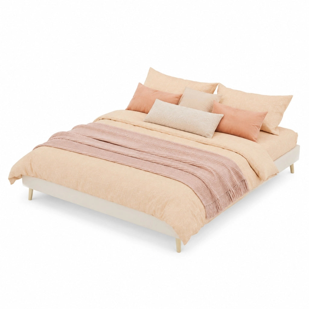 Struttura letto LED 160x200 cm in tessuto e metallo Beige