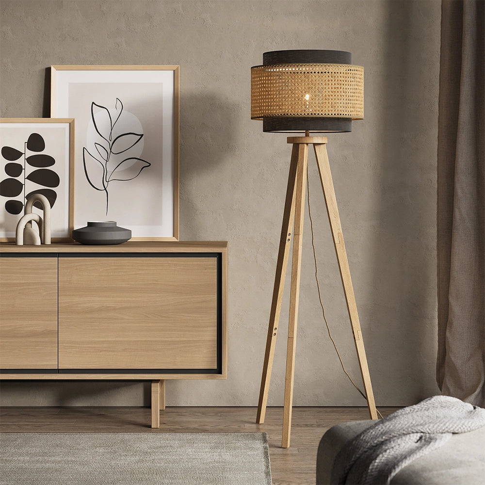 Vicco Lampada da terra Rattan/nero 45 x 142 cm