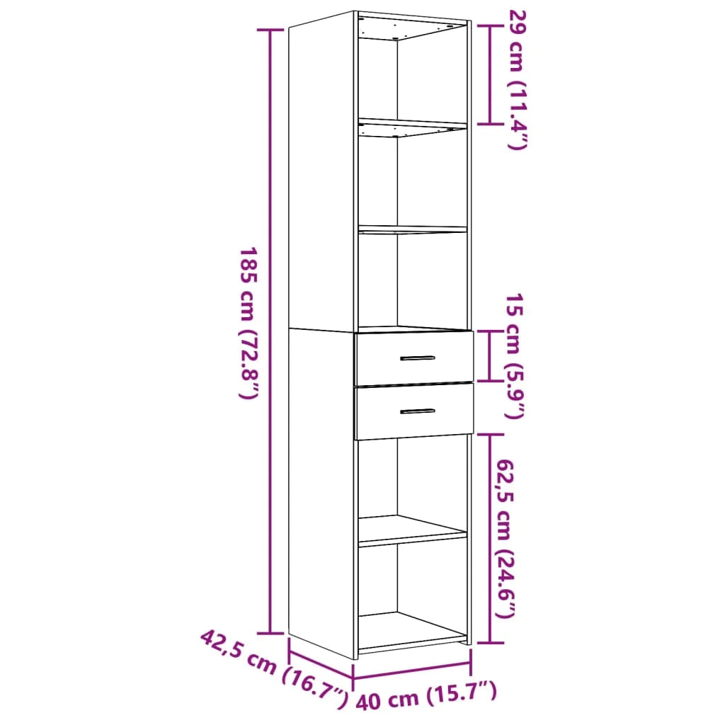 Buffet credenza cassettiera mobiletto mobile contenitore organizer cucina soggiorno salotto alto 40 x 42,5 x 185 cm legno ingegnerizzato bianco 02_0032450