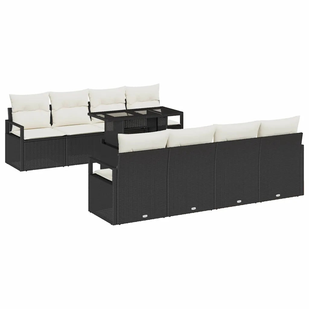 Set Divano da Giardino 9 pcs Nero e Crema polyrattan 3348783