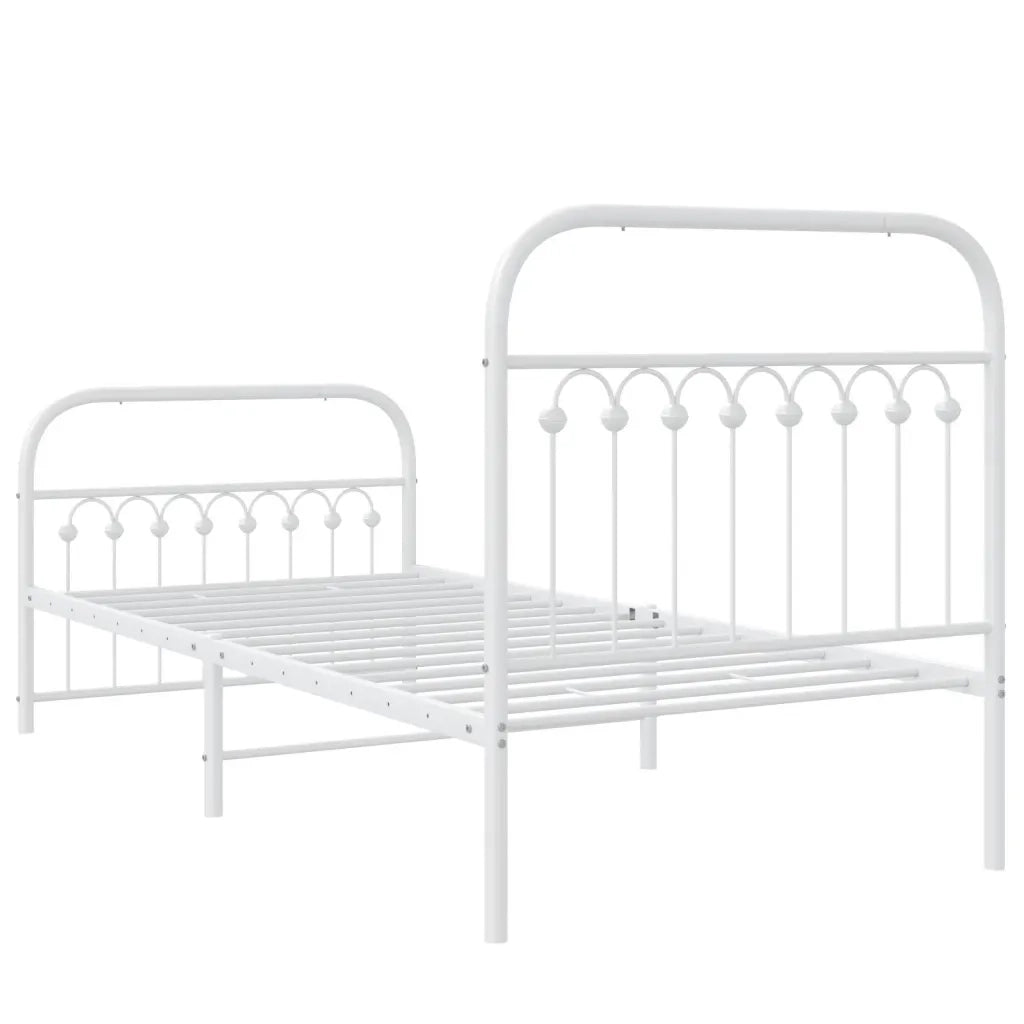 Letto singolo | Letto per adulti | Giroletto con Testiera e Pediera Metallo Bianco 90x200 cm
