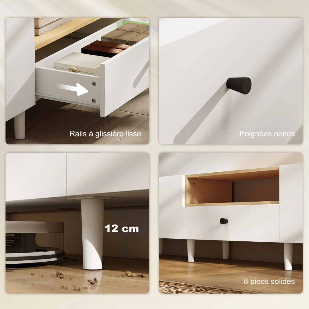 Mobile TV per televisore fino a 90 pollici con 2 ante e cassetto ¨C zephmum ¨C 200x35x45 cm bianco