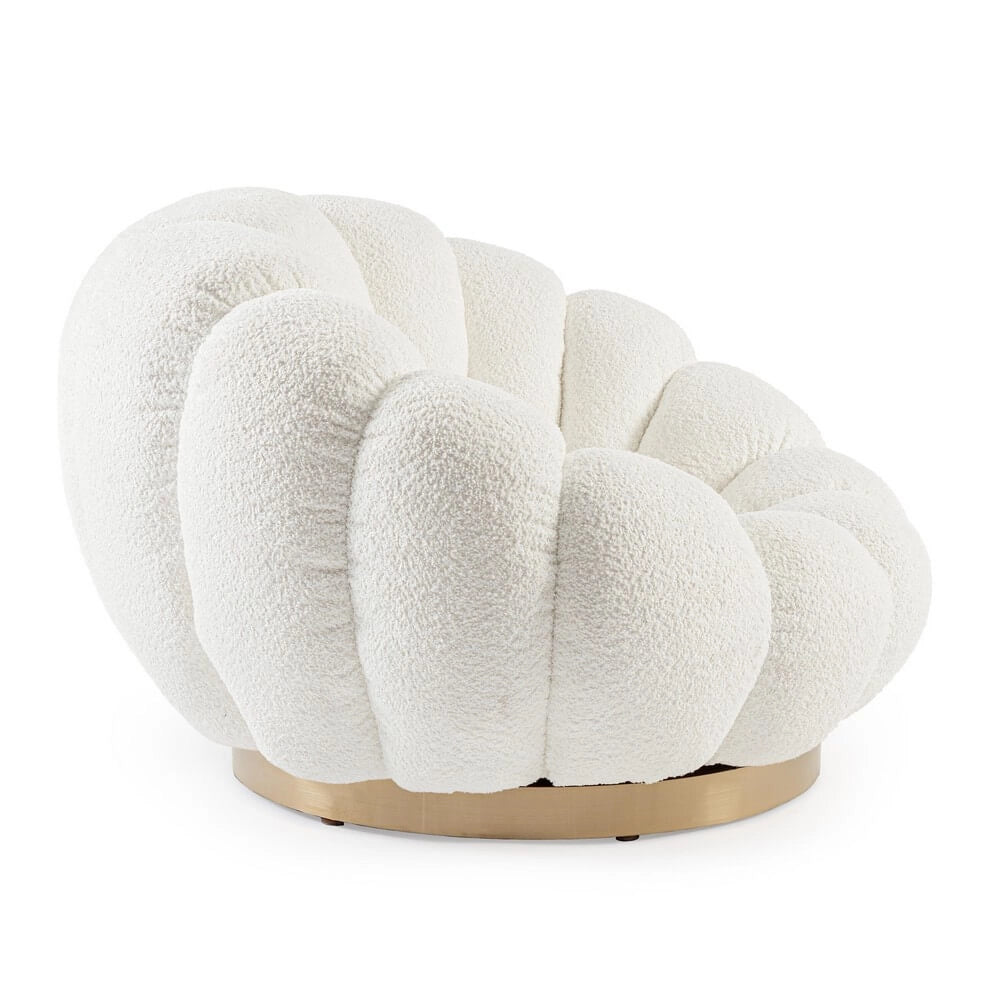 Poltrona Girevole Bouclé con Base in Acciaio Dorato - RACHEL