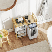 Cesto Portabiancheria 70x36x70 cm con 2 Borse Estraibili e Ripiano in Bambù Bianco