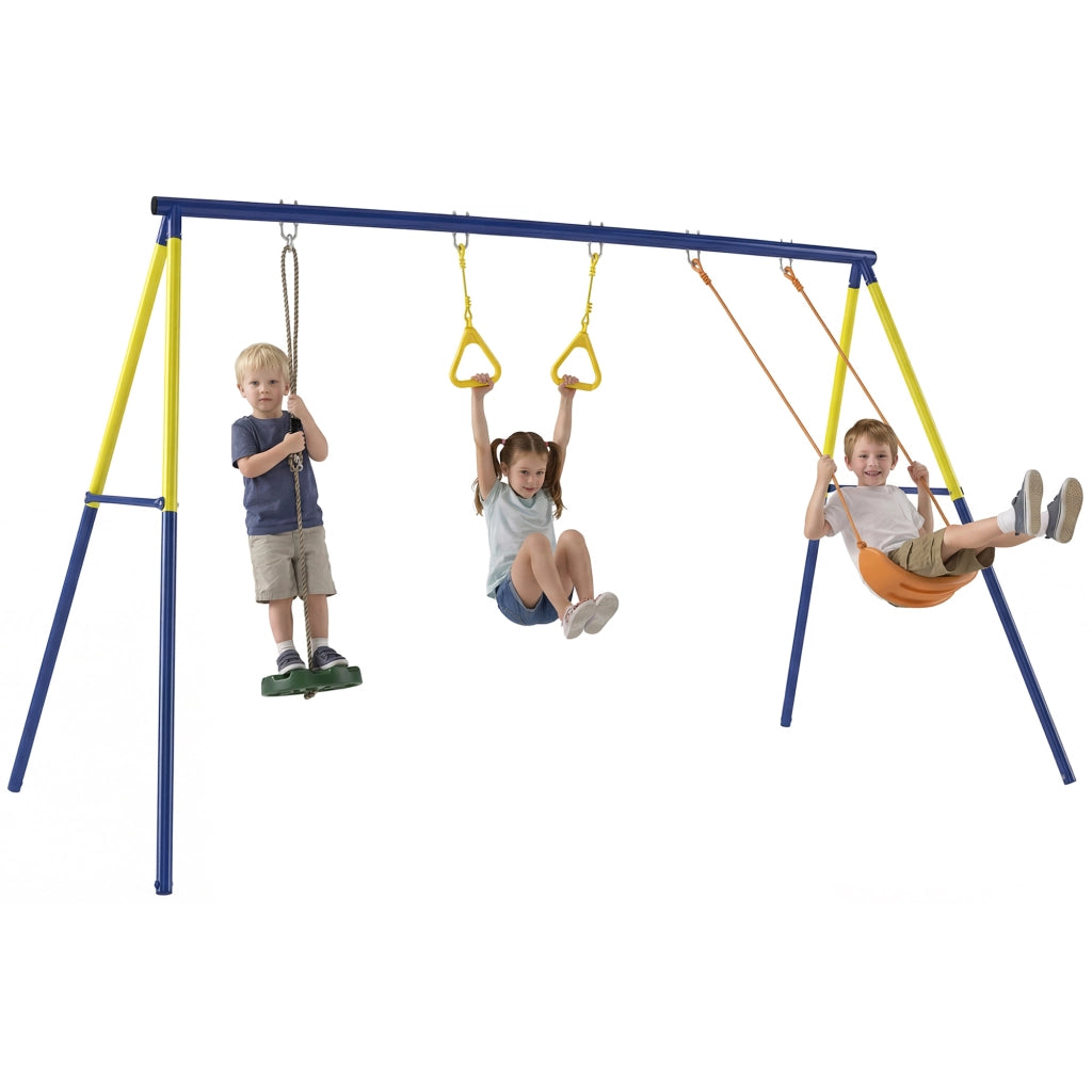 Altalena da Giardino 3 in 1 per Bambini 3-8 Anni, in Acciaio e PE, 285x160x181 cm, Multicolore