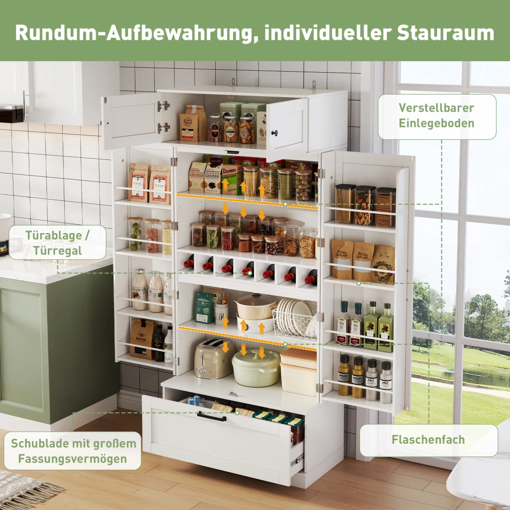 ARMADIO DA CUCINA 80 x 40 x 180 cm Bianco in MDF con cassetto e portaspezie